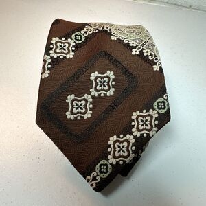 Vintage Clip On Polyester Brown Olive Green Art Deco Wembley Neck Tie 21” L 4” W